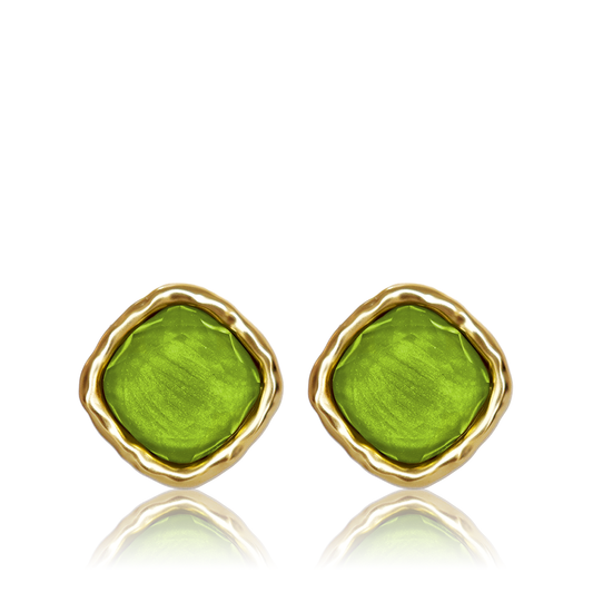KARINE SULTAN - Bezel Gem Stud Earrings - 24K gold Plated: Apple Green