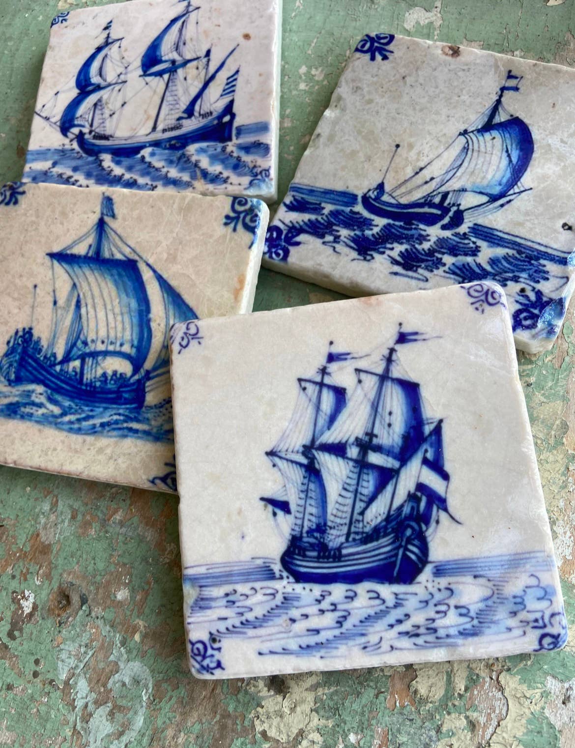 The Painted Lily - Delft Boats stone coasters - case of 4