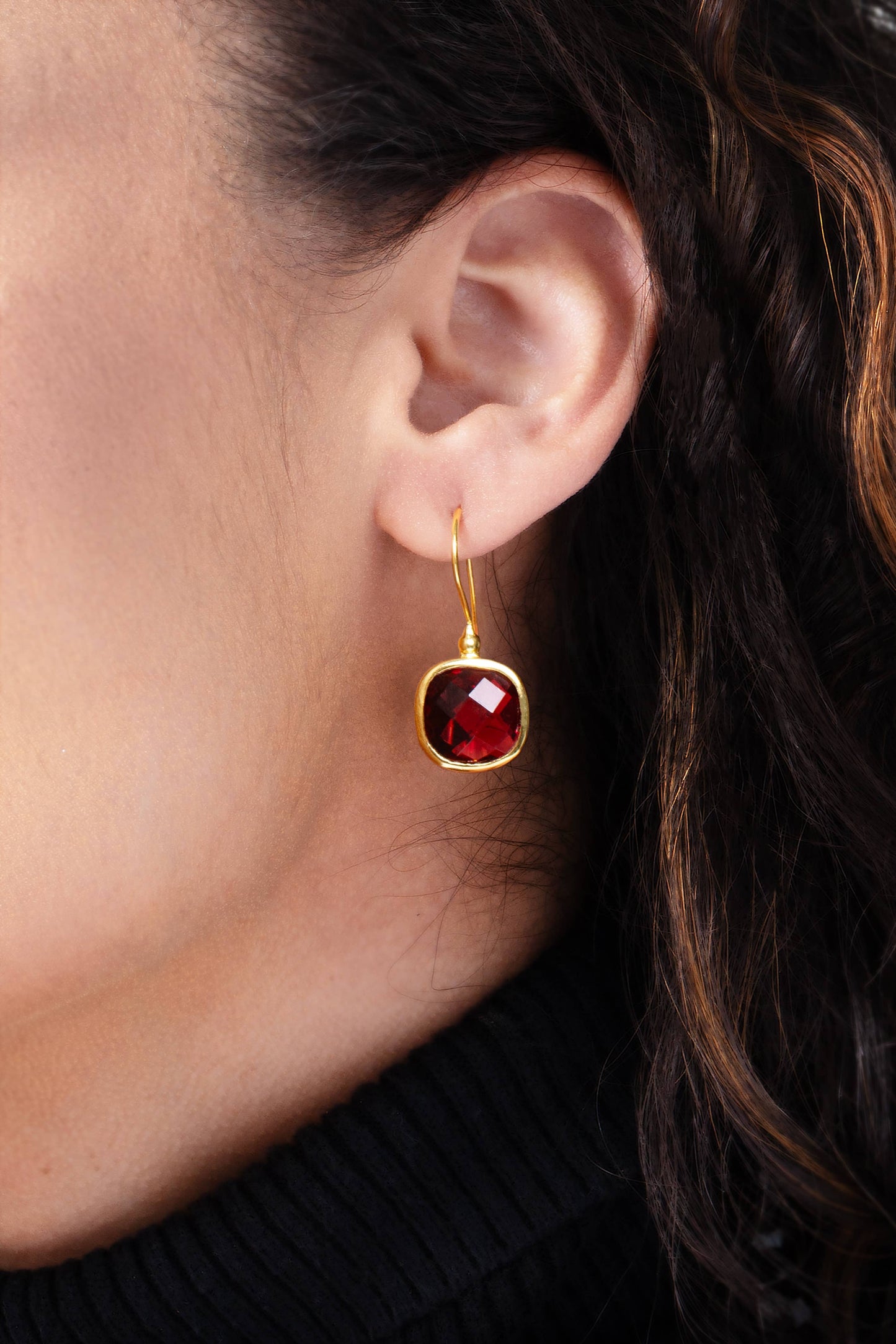 SAACHI - Cushion Cut Gemstone Earrings: RED
