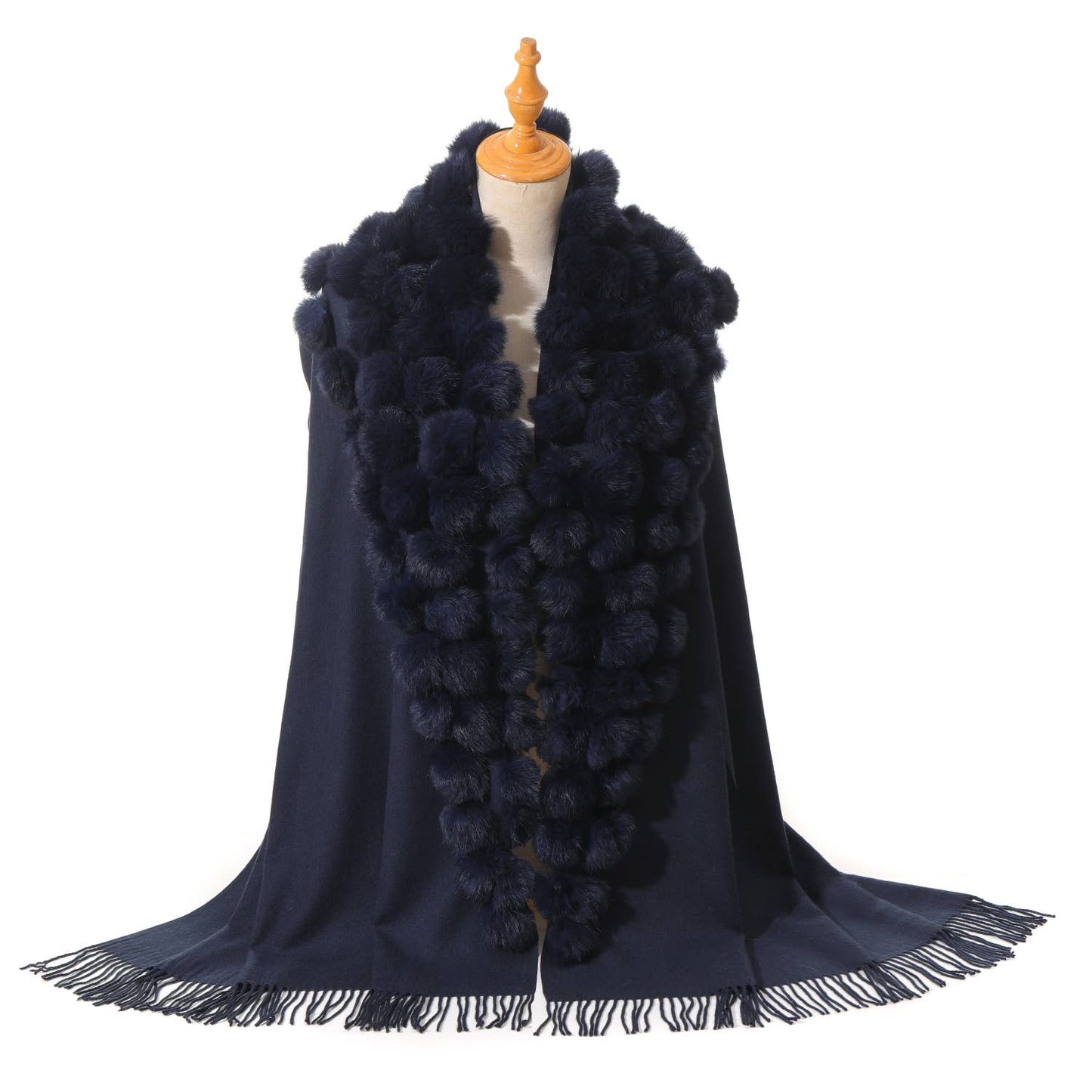 PEACH ACCESSORIES - M304 pompom fur Shawl: Dark Grey