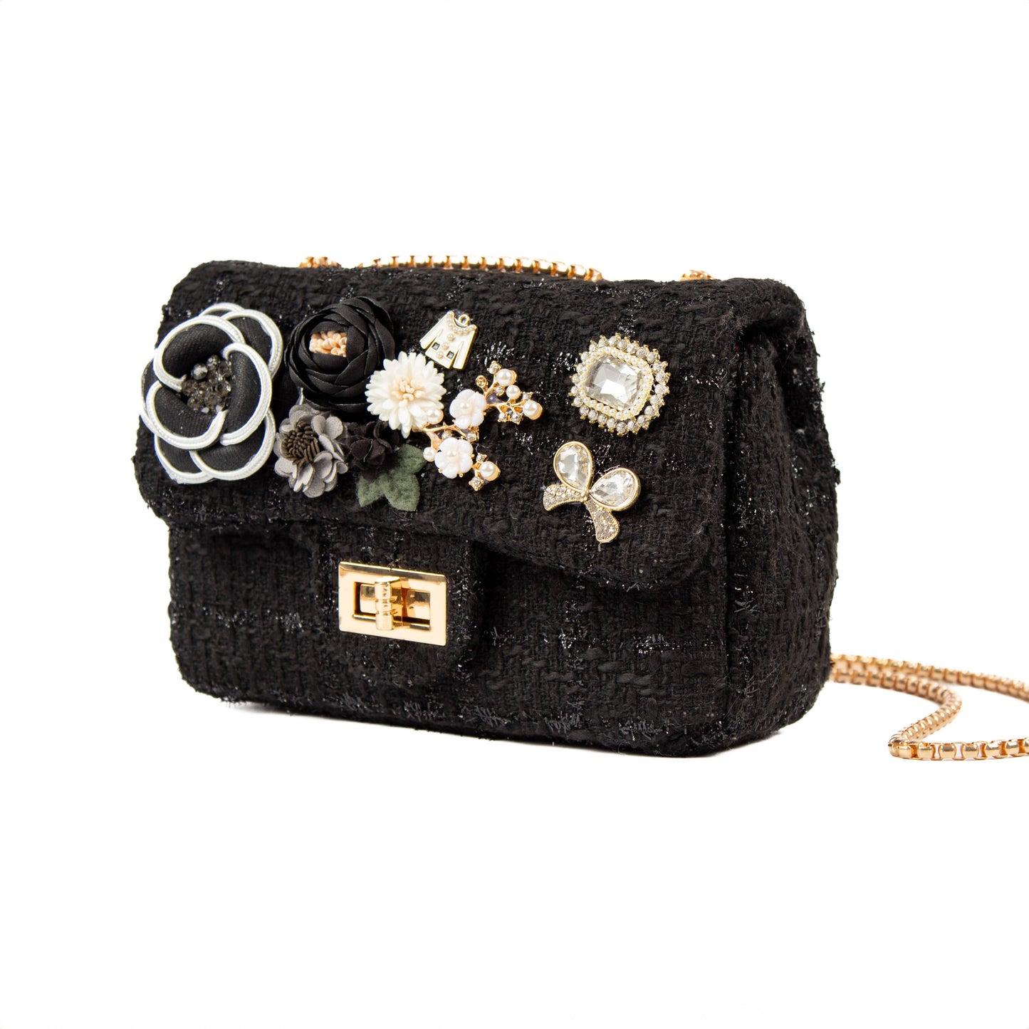 PEACH ACCESSORIES - Crystals jewelled tweed handbag: Navy