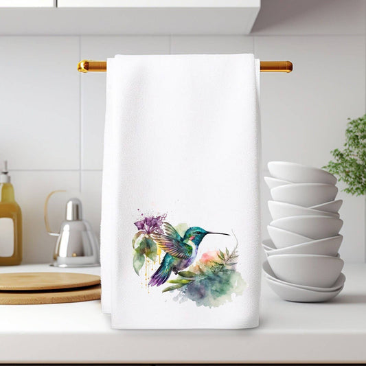 Fernville Creations - Hummingbird Watercolor Art Luxury Bathroom Hand Towel