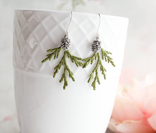 A Pocket of Posies - Cedar Earrings | Branch Earrings | Green and Silver