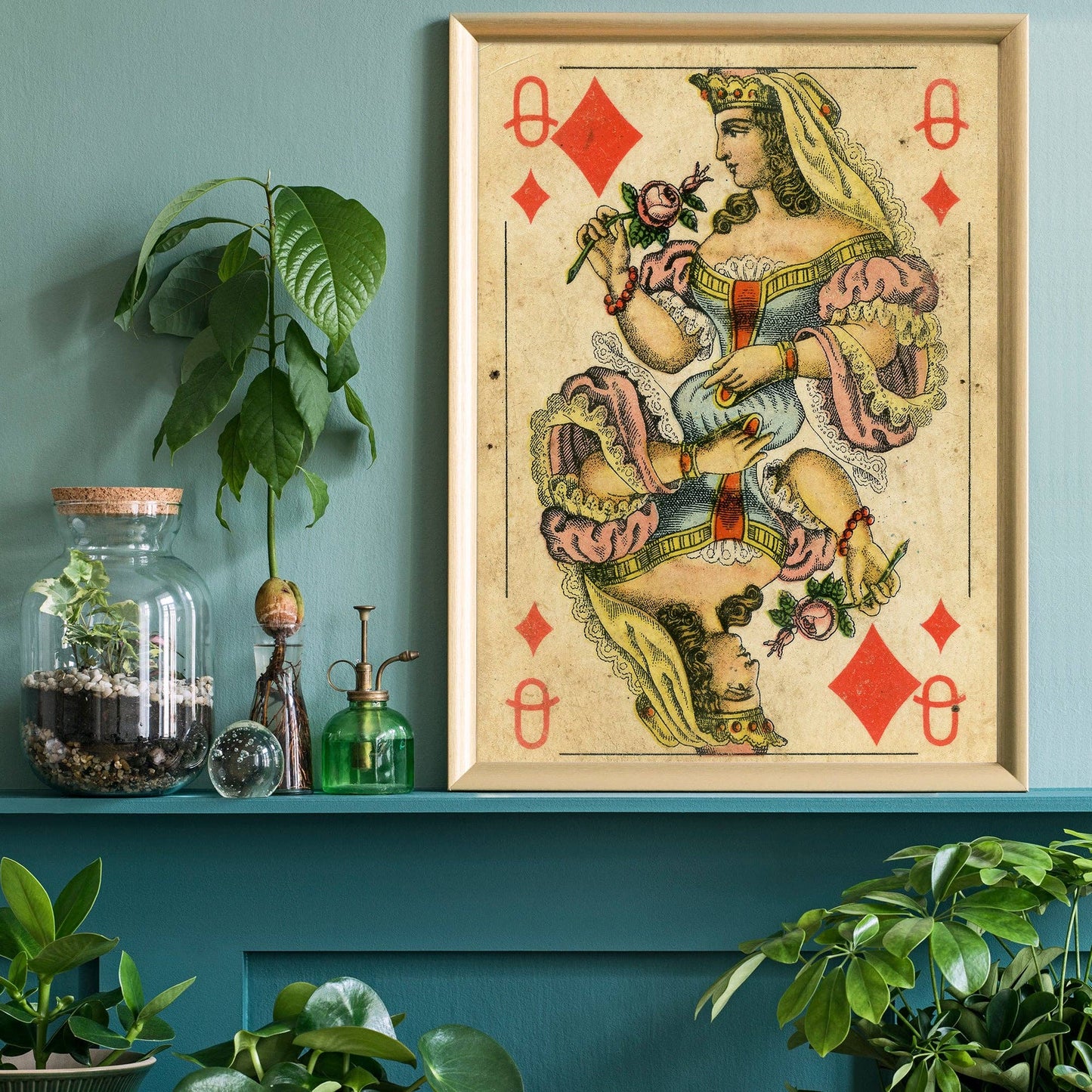 Ink & Drop - Vintage Playing Card Print - Queen of Diamonds: 11 ¾ x 15 ¾ in | 30x40 cm / Matte