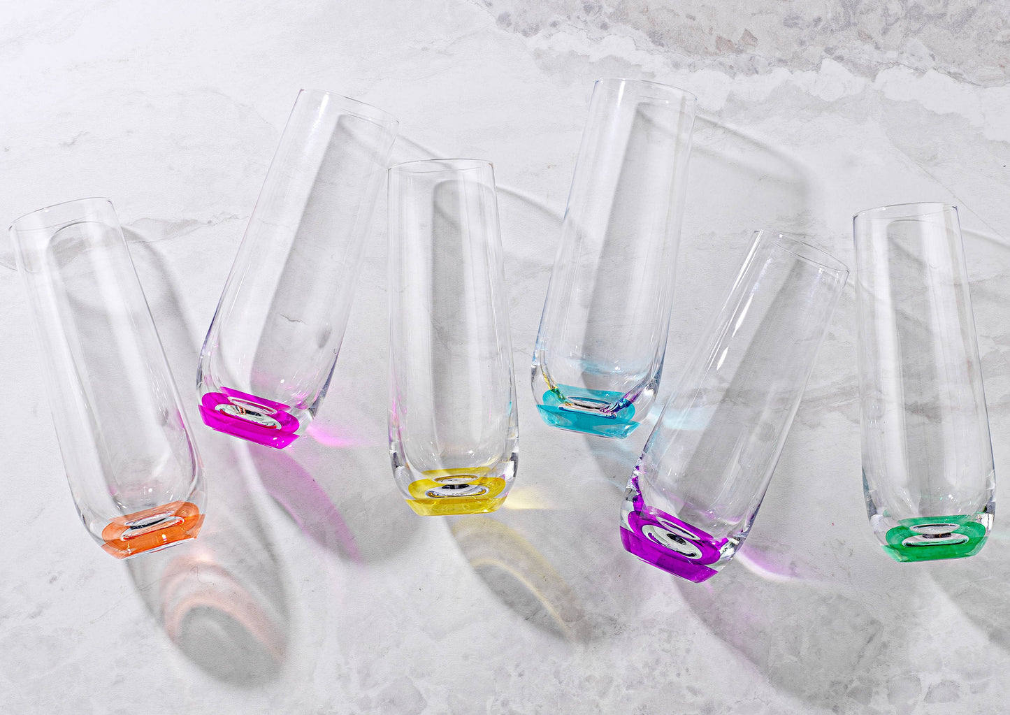JoyJolt - Hue Colored Stemless Champagne Flutes Glasses, Party Glasses