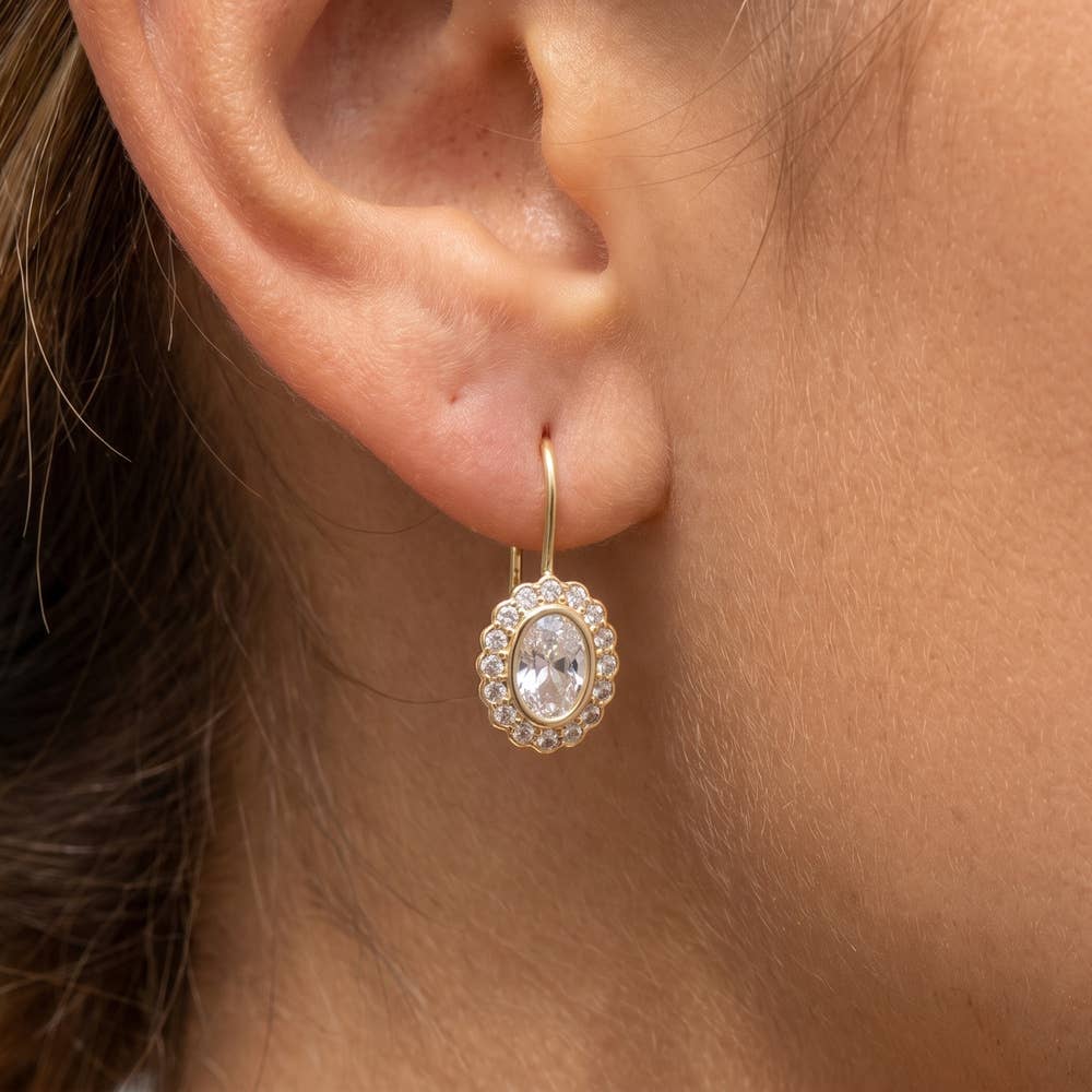 The Looks by Fame Accessories - Oval Cz Halo Drop Earrings: GOLD