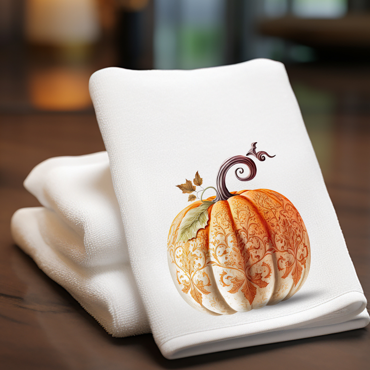 Fernville Creations - Elegant Pumpkin Fingertip Towel, Fall Home Decor, Tip Towel