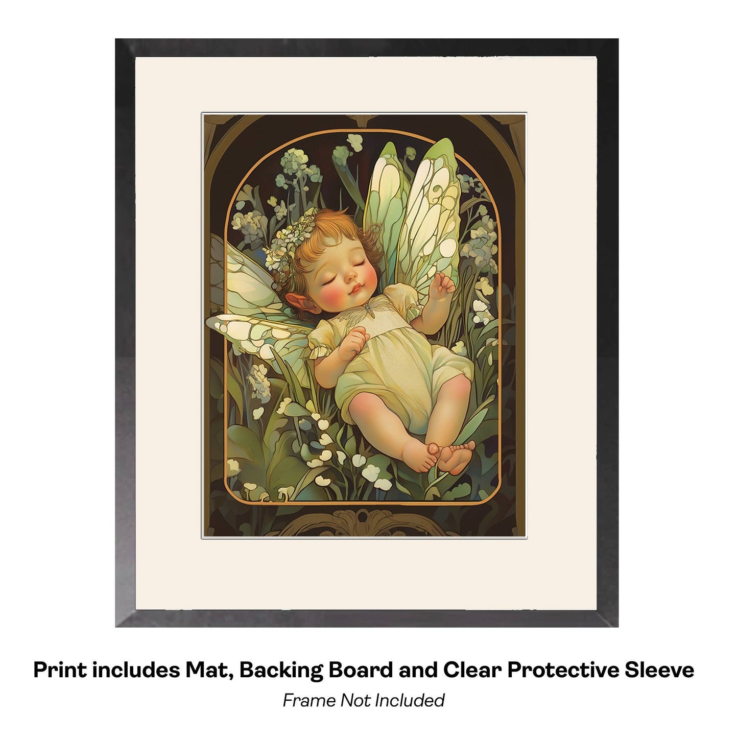 Mowbi - Baby Fairies Sleeping - Fairies Wall Art Prints – 8″x10″ Artwork for 11″x14″ Frame