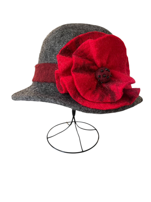 Pomegranate Moon - Gray Hat with Red Belt and Flower