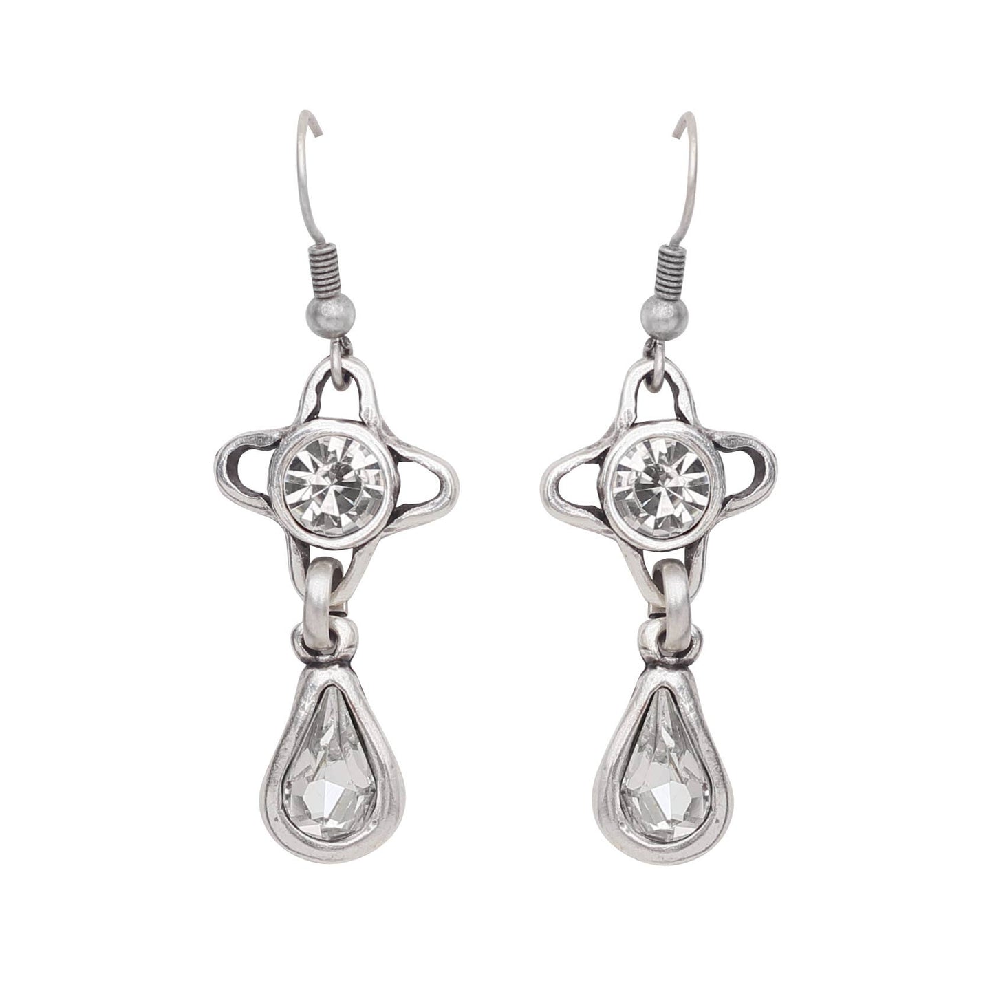 Chanour - Handmade Clear Crystal Pewter Earrings - 1926