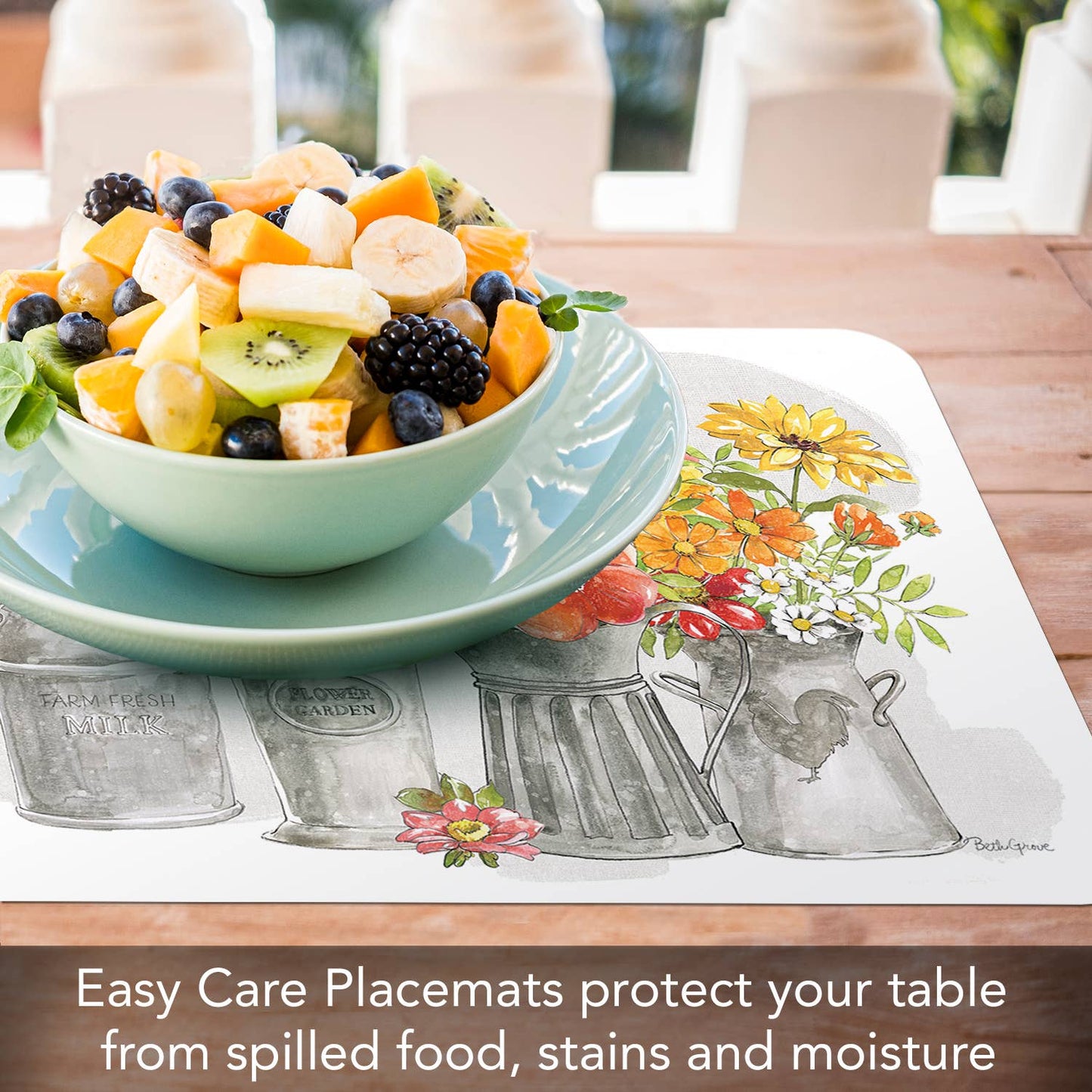 CounterArt/Highland Home/Thirstystone - Farmhouse Floral Reversible Rectangular Plastic Placemat