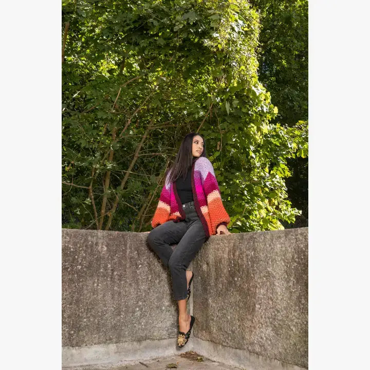 SAACHI - Rainbow Knitted Cardigan: Blue Combo