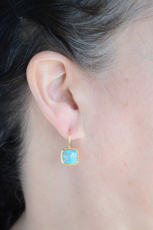 AJS Design Studio - Cushion cut copper Turquoise drop earring with gold plate