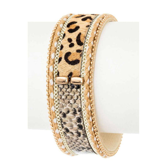 Artini Accessories - Mix Animal Print Magnetic Leather Cuff