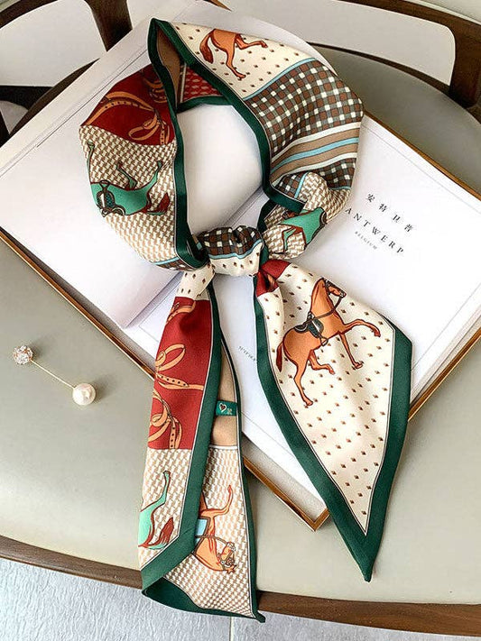 UZ Wholesale Store - Vintage Animal Printed Colorful Silk Scarf: GREEN / FREE SIZE