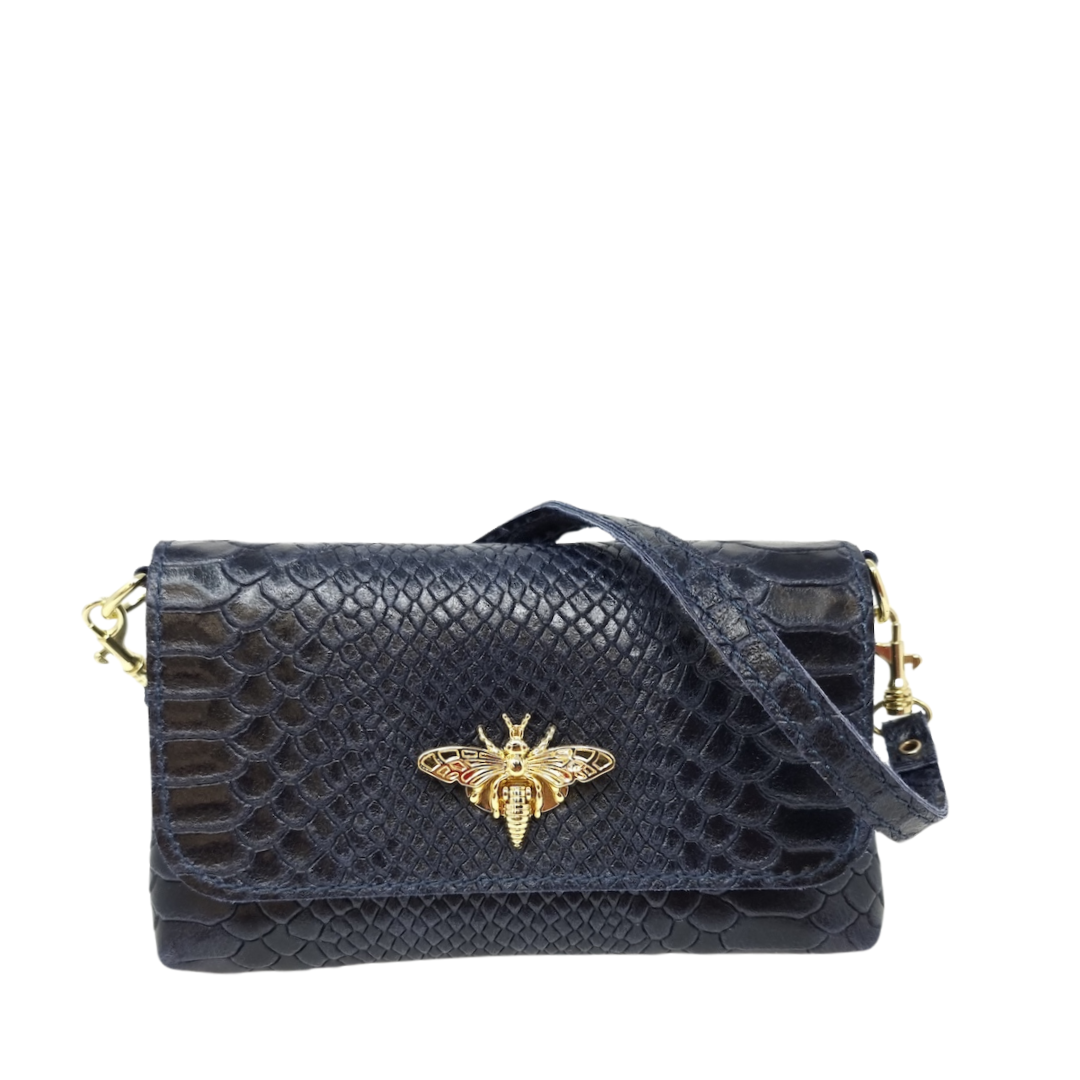 German Fuentes Handbags - GF1184  GENUINE ITALIAN LEATHER BUTTERFLY CROSSBODY BAG: BLACK