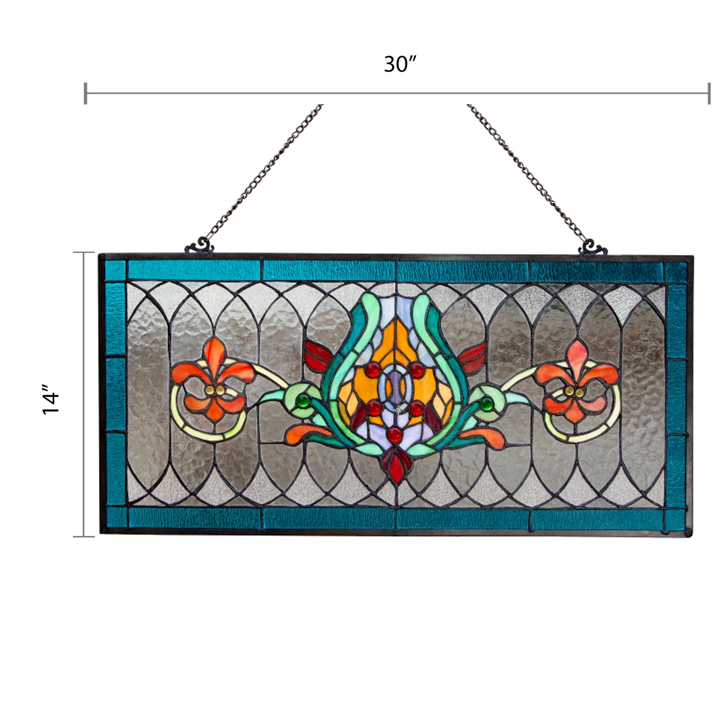 River of Goods - 30"L Oakley Blue or Amber Stained Glass Pub Window Panel: Blue