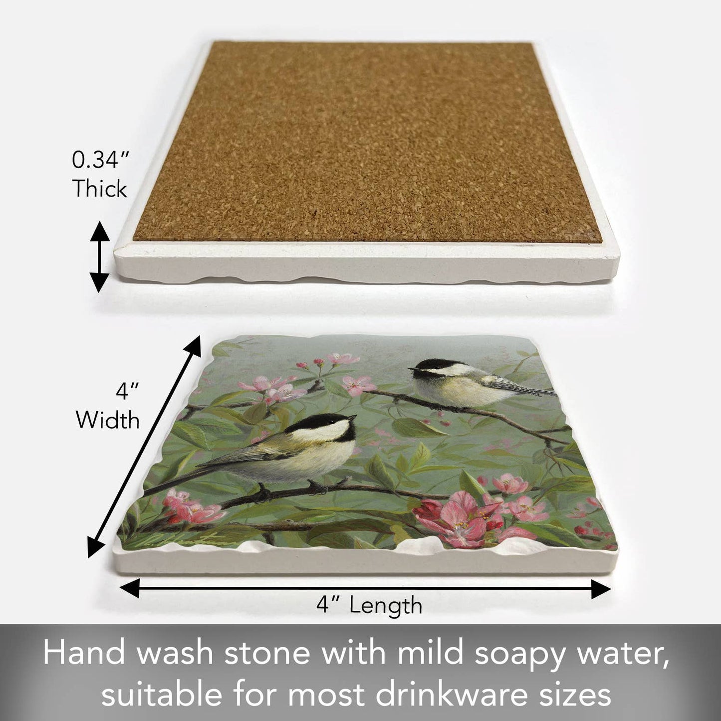 CounterArt/Highland Home/Thirstystone - Chickadees #1 Single Absorbent Stone Tumbled Tile Coaster