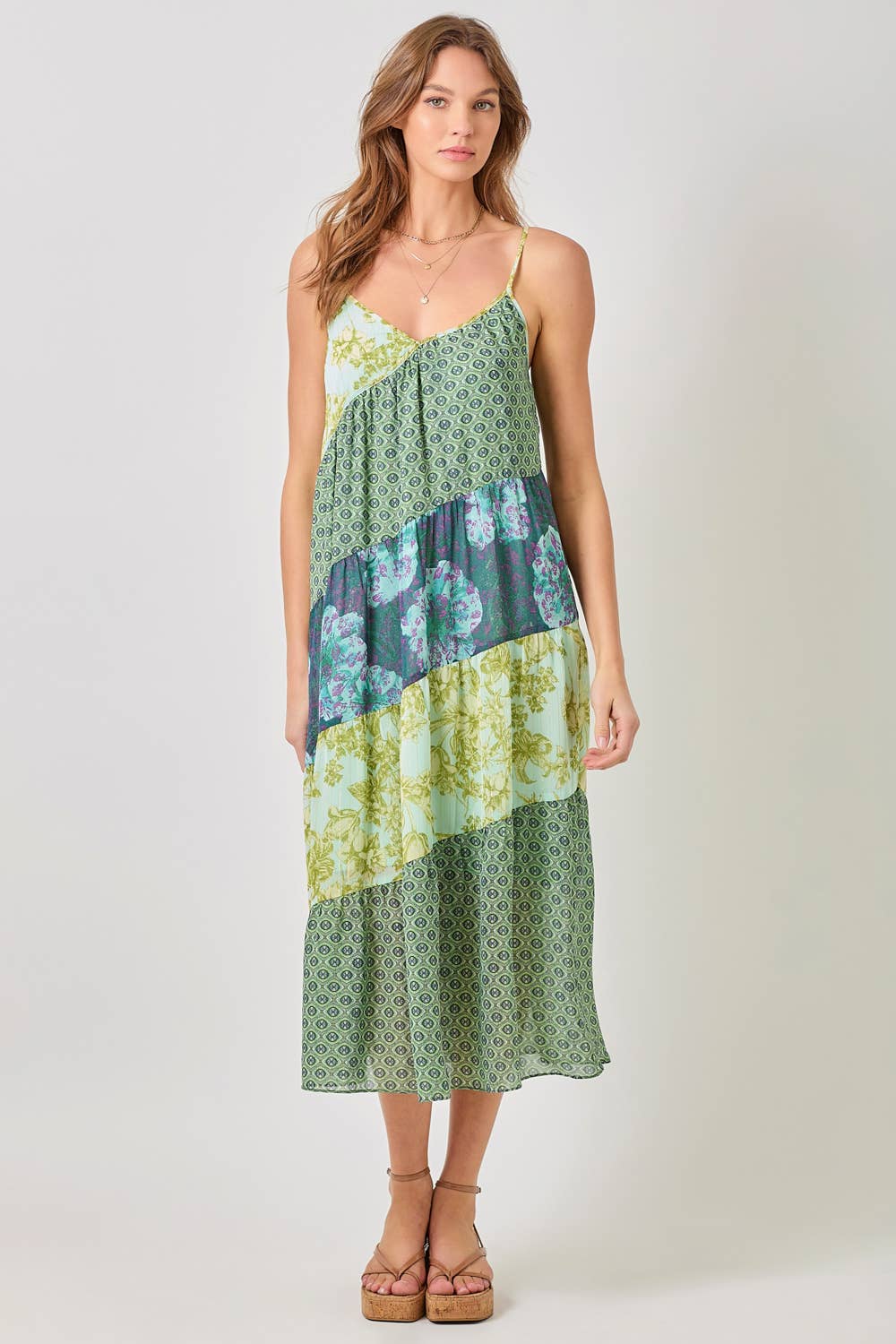 Mystree - 60071 Print Mixed Maxi Dress: Lavender Mix / Large