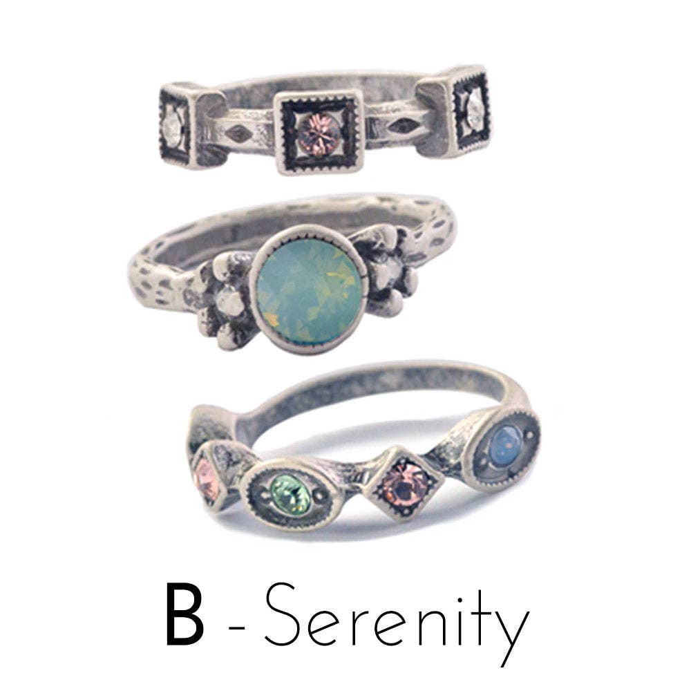 Sweet Romance Jewelry - Set of 3 Crystal Stack Rings R562: 7 / D - Energy