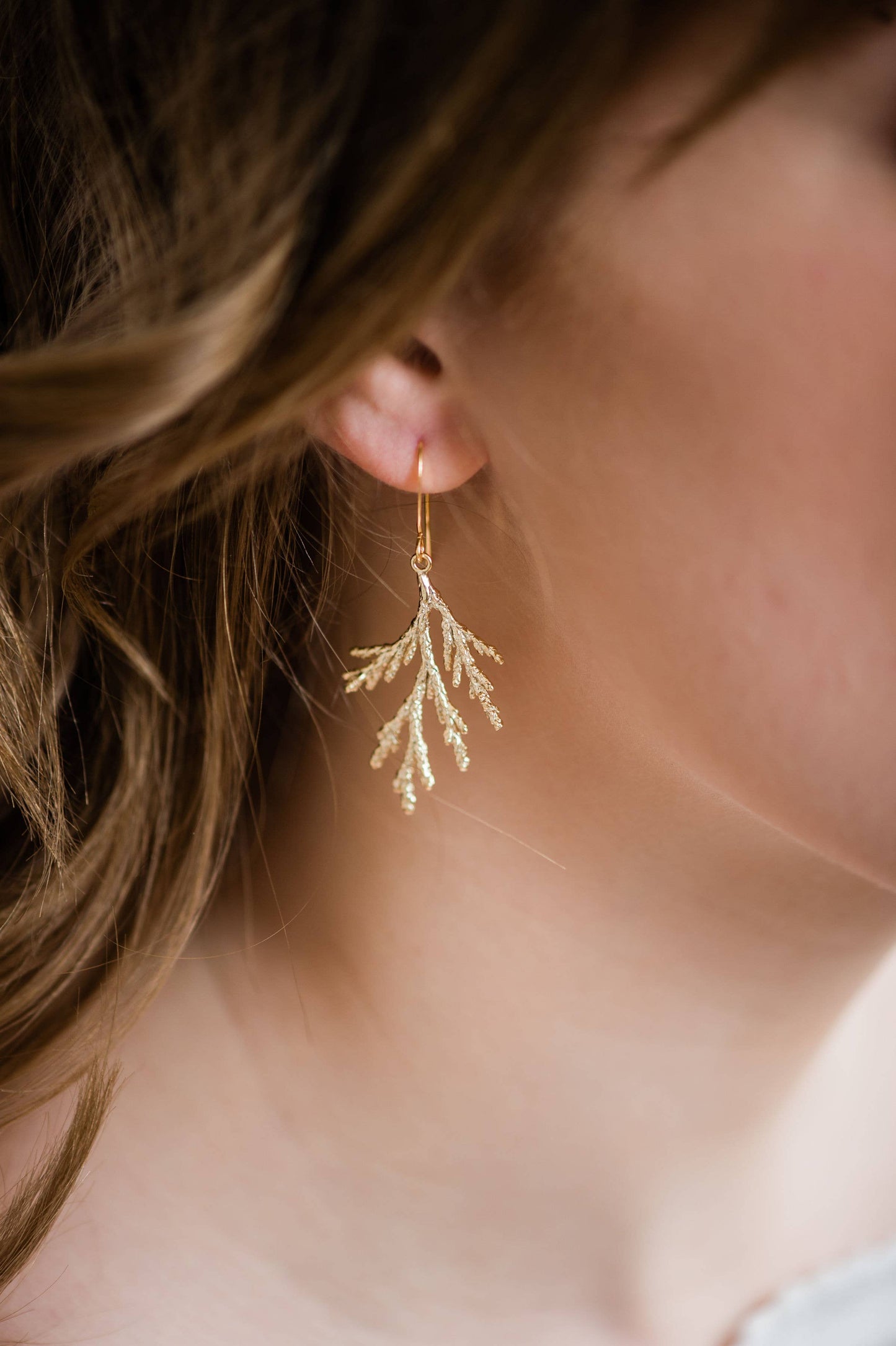 A Pocket of Posies - Cedar Branch Earrings (7 Finish Options): Moss Green Patina