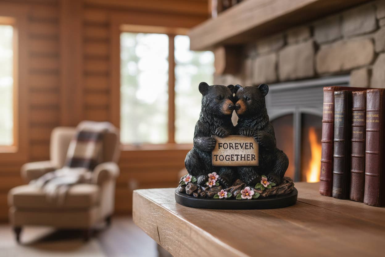 De Leon Collections - Black Bear Couple Forever Together Cabin Lodge Figurine