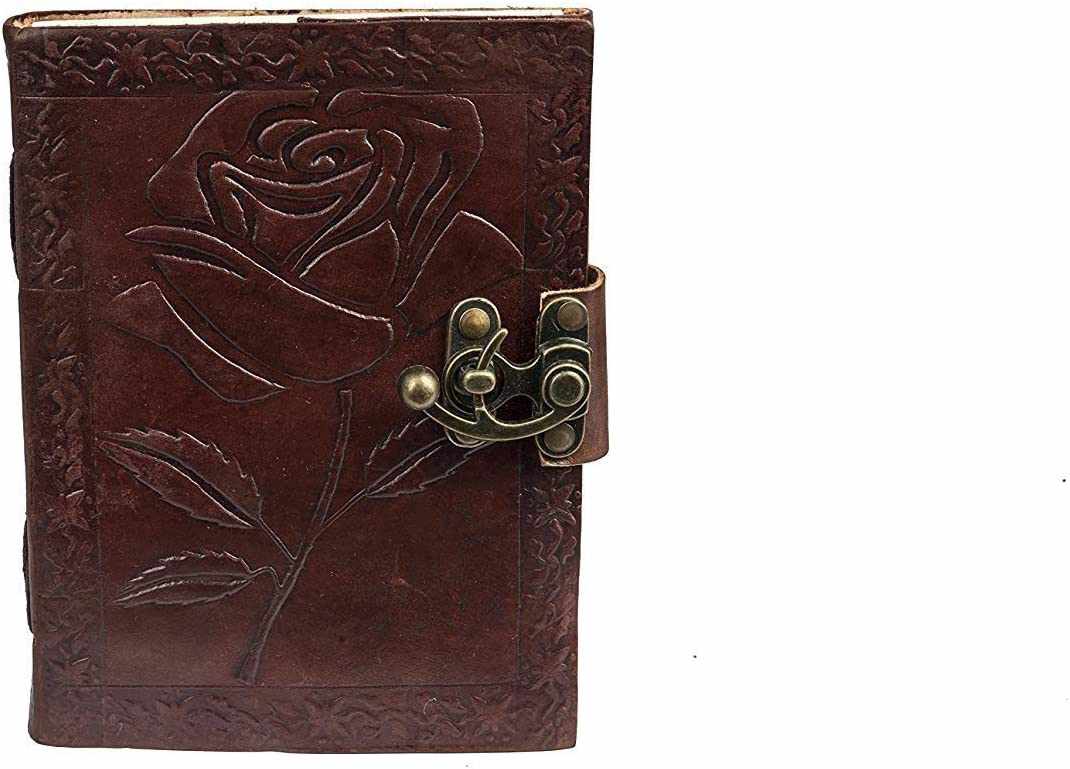 Tuzech Leather - TUZECH Genuine House Leather Journal Notebook Vintage Style Diary with Engraved Rose Brown (7 Inches)