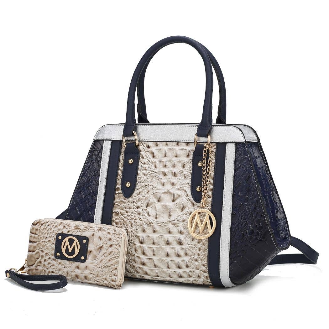 MKF Collection - Daisy 2 PCS Croco Satchel Handbag & Wallet Women by Mia k: Navy Beige