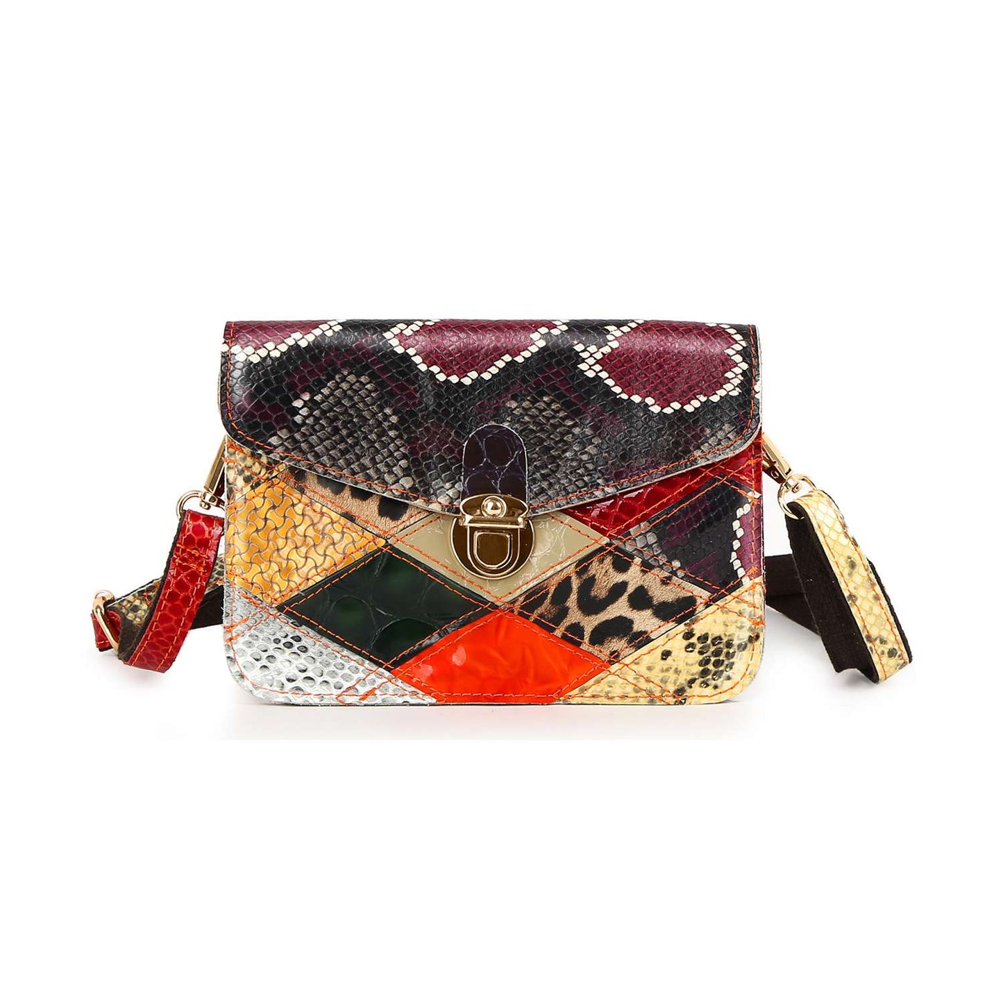 Handbag Express - Genuine Leather Patchwork Snakeskin Accented Shoulder Bag: Multi 2