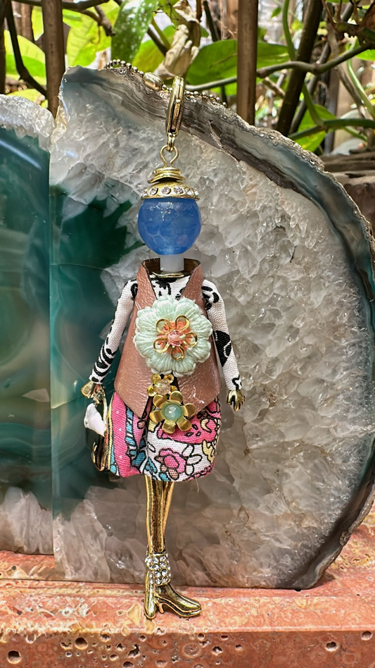 Pretty Persuasions - N23188G Stone Adorned French Doll Stainless Steel Necklace: 05 GD/Brown