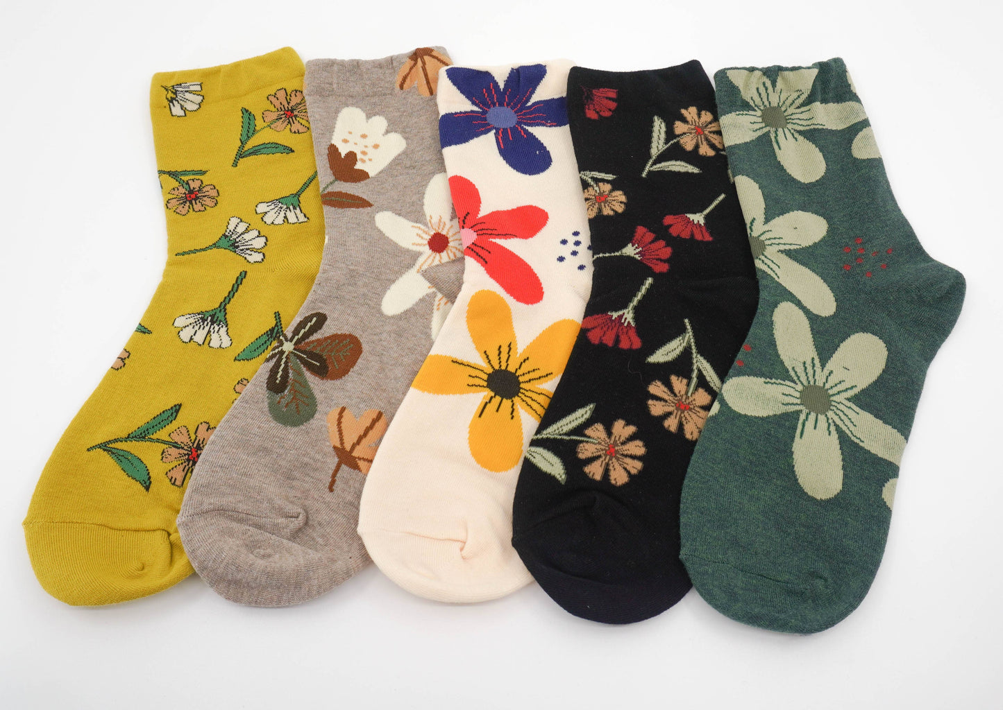 Comfortarians - Floral Cotton Socks For Women | Women's Big Flower Socks: Mustard yellow