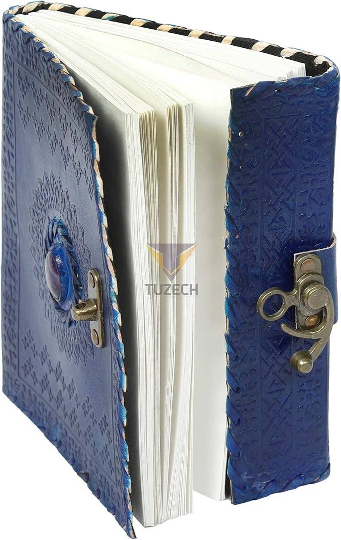 Tuzech Leather - Handmade 7x5 Leather Journal – Vintage Travel Writing Diary: Ocean Blue