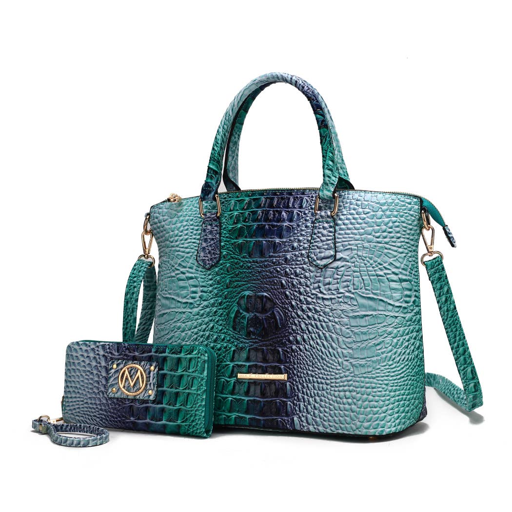 MKF Collection - Frankie Gradient Rainbow Faux Crocodile-Embossed with wallet: Turquoise