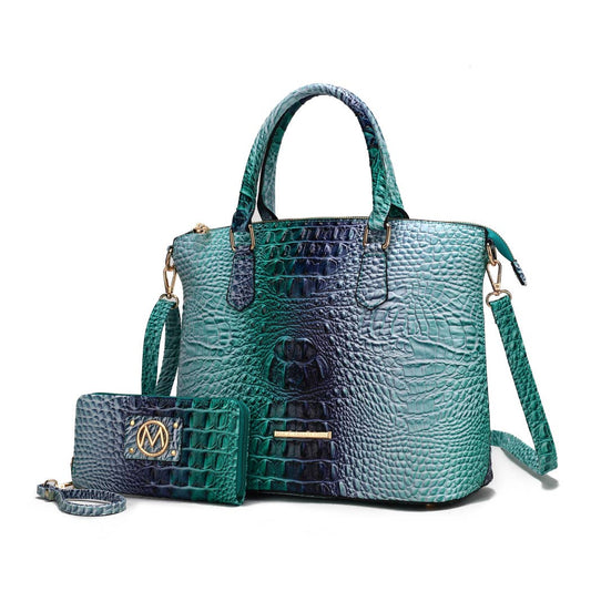 MKF Collection - Frankie Gradient Rainbow Faux Crocodile-Embossed with wallet: Turquoise