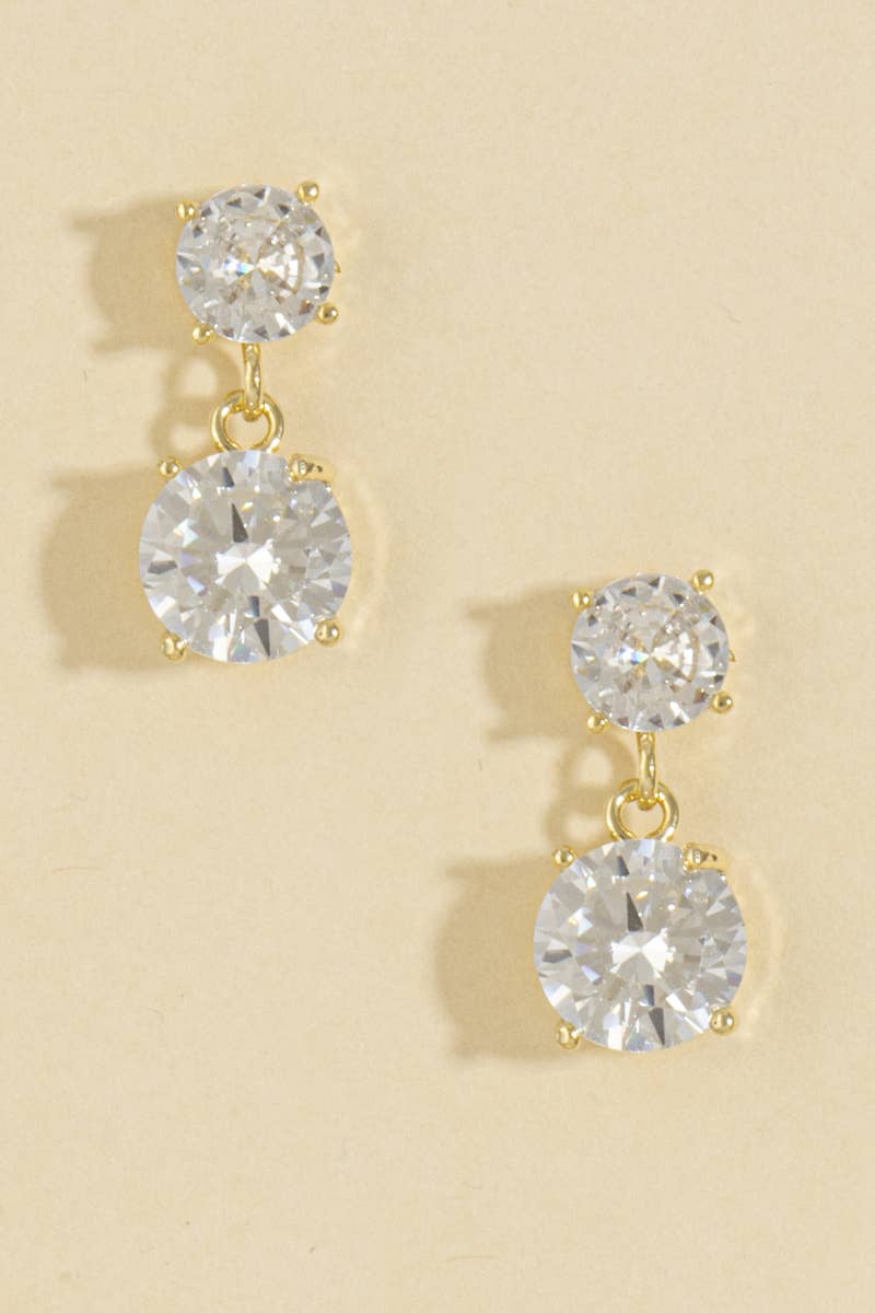 The Looks by Fame Accessories - Double Round Cz Drop Earrings: GD