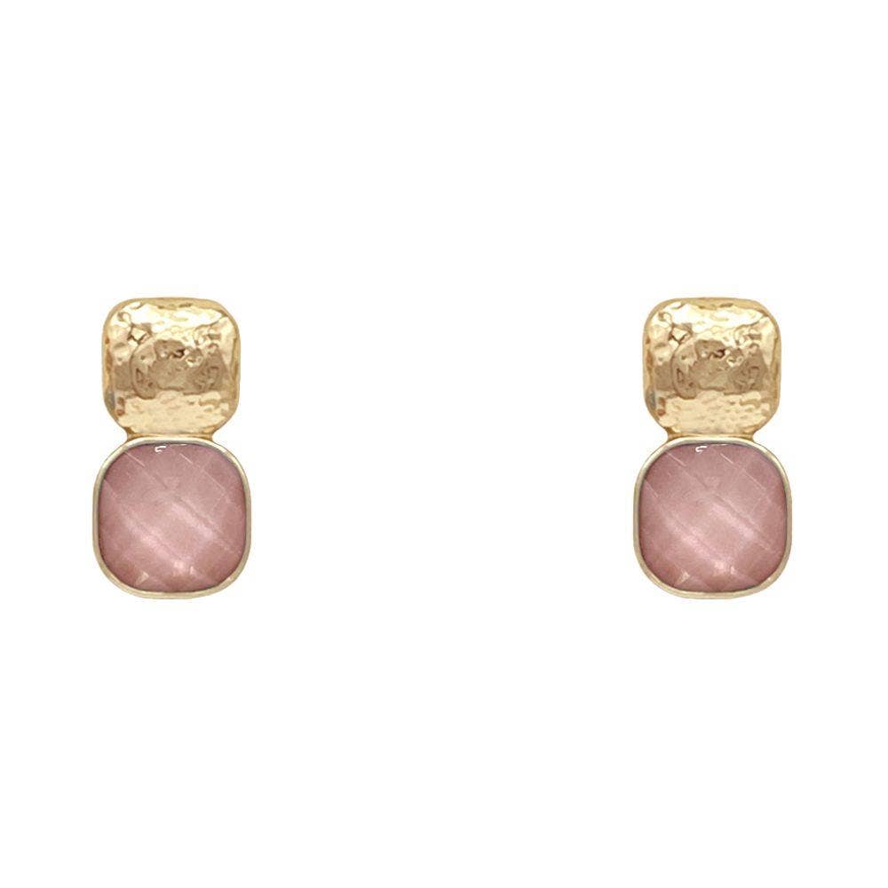 anbfashion - HAMMERED METAL SQUARE STONE EARRING : LVD