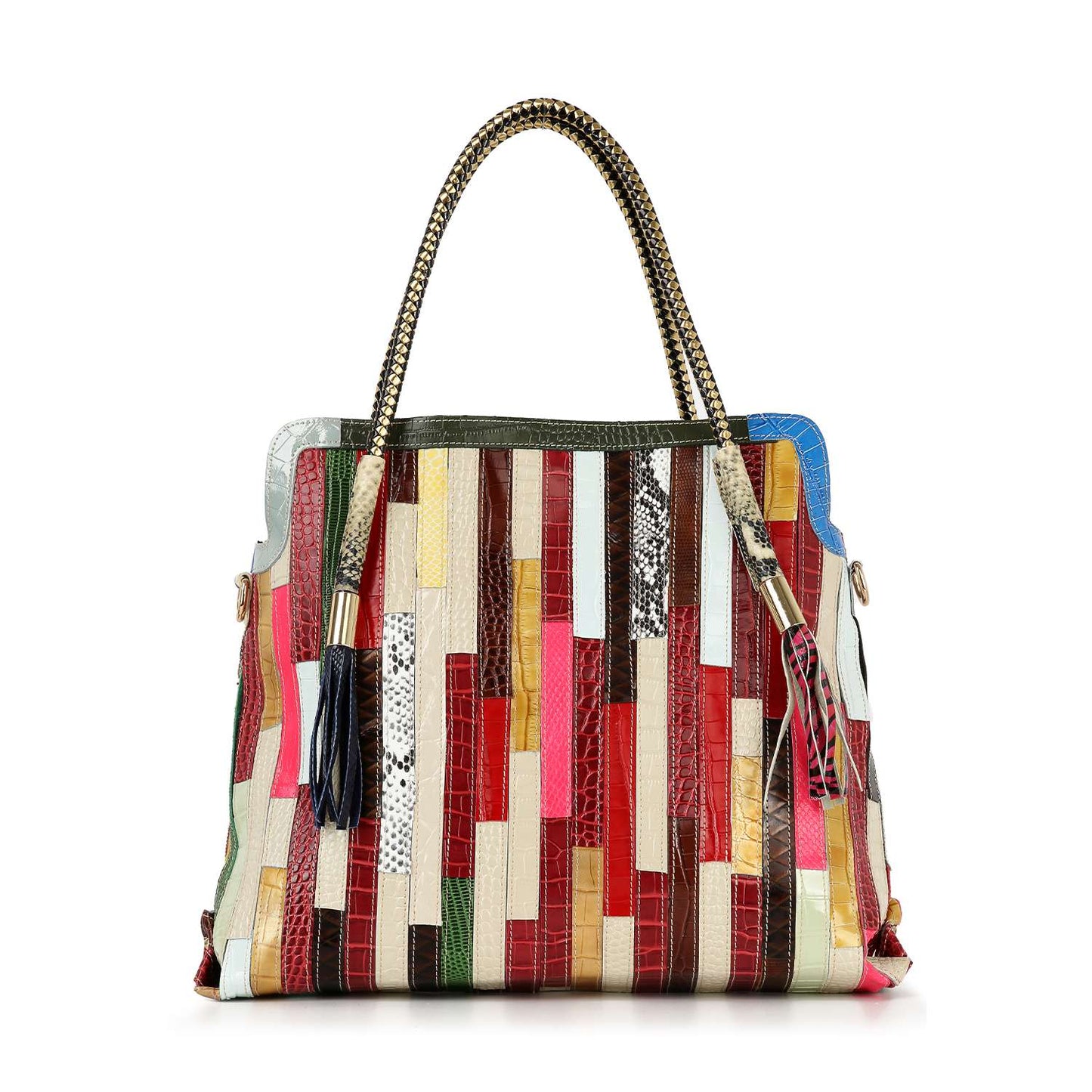 Handbag Express - Genuine Leather Colorful Tall Tote: Multi