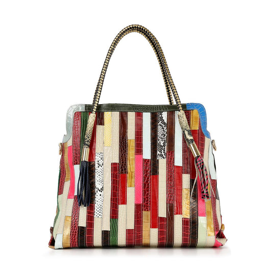 Handbag Express - Genuine Leather Colorful Tall Tote: Multi