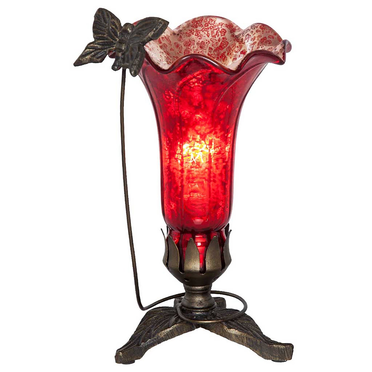 River of Goods - 9"H Red Hand Blown Mercury Glass Butterfly Lily Lamp