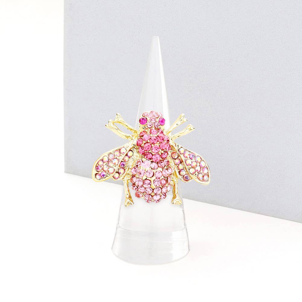 Sensibling Corp. - Crystal Honey Bee Stretch Ring: Aqua
