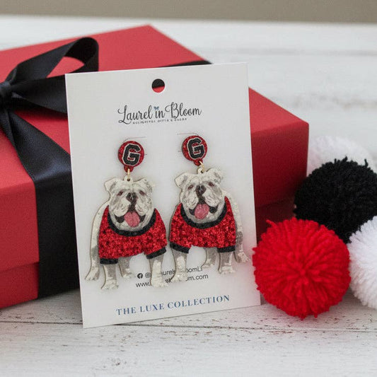 Laurel in Bloom - Quinn Glitter Mascot Bulldog Cutout Earrings: Bulldog A