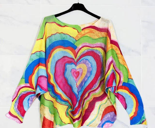 LOOWIE - 707 Multi Hearts Round Knit Printed Sweater LOOWIE