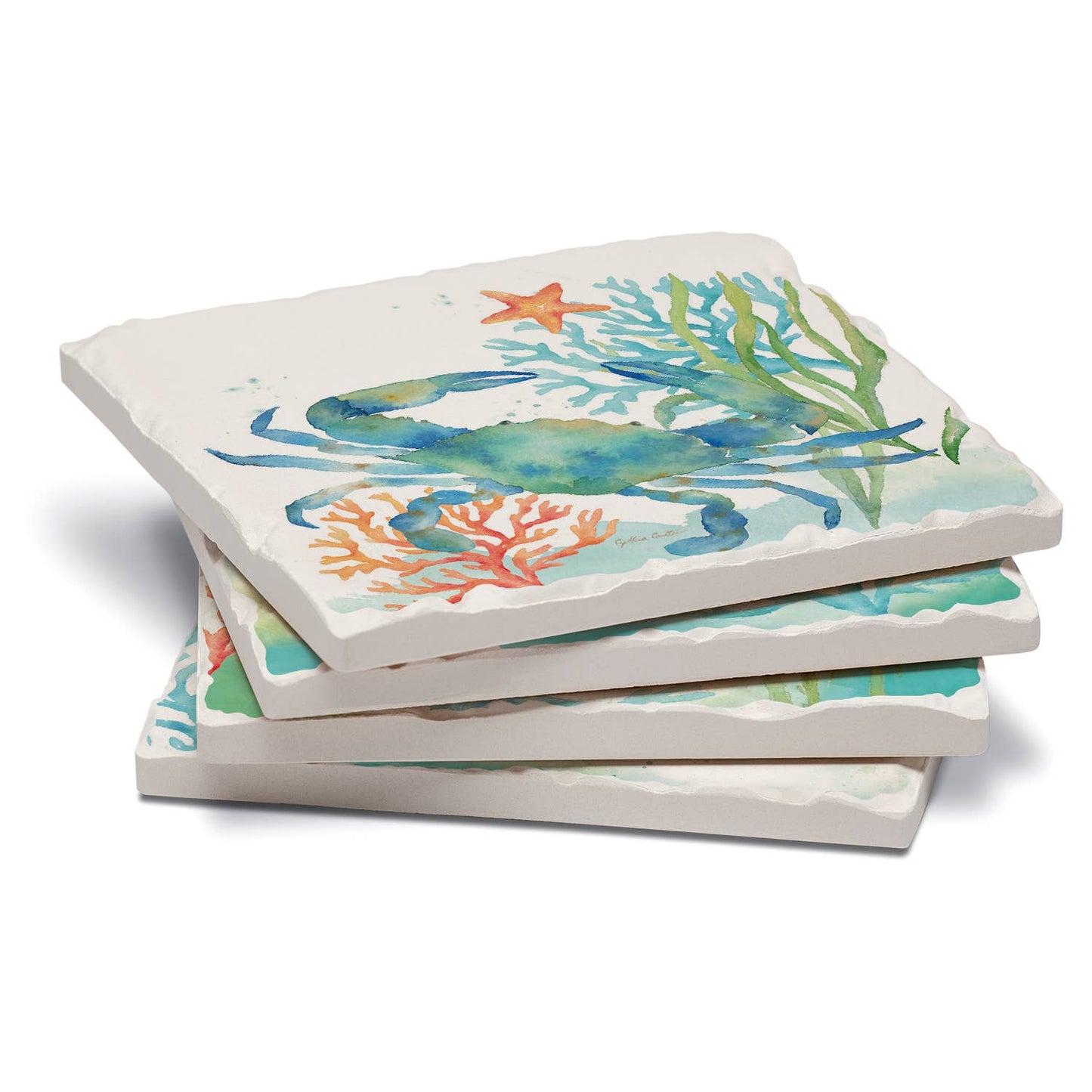 CounterArt/Highland Home/Thirstystone - Sea Life Serenade Assorted Image Tumbled Tile Coaster 4 Pack