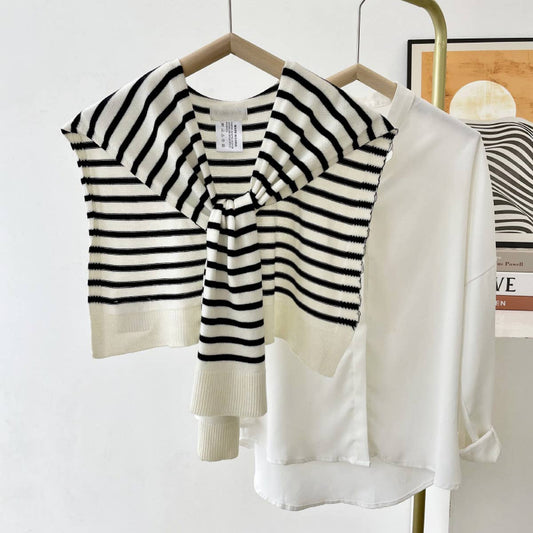 ACCITY - STRIPED KNITTED OUTER SHAWL_CWASC0758: OFFWHITE / (OS) 1