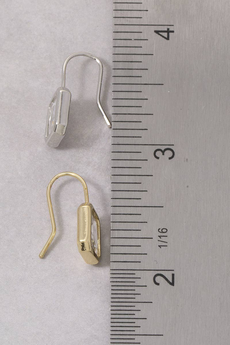 The Looks by Fame Accessories - Gold Dipped Emerald Cut Bezel Cz Wire Drop Earrings: GOLD
