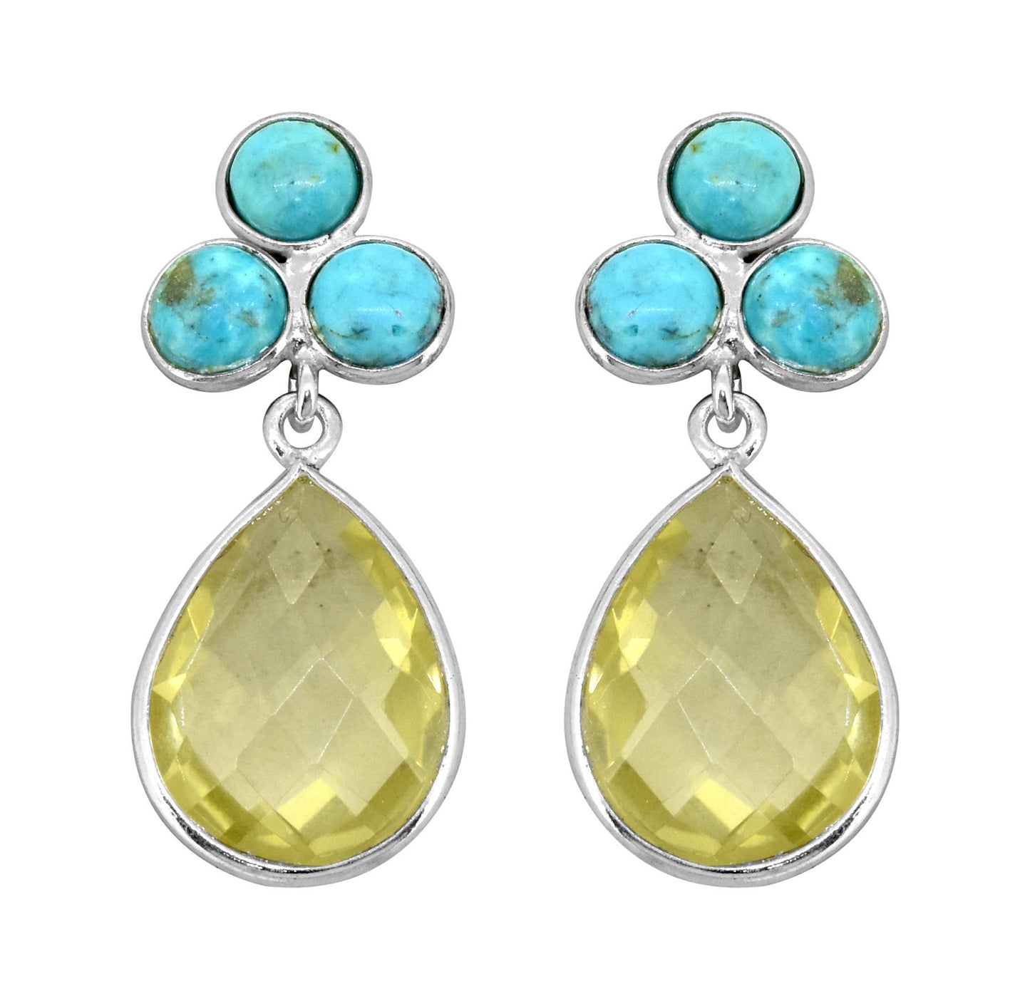 Tiramisu - Lemon Quartz Turquoise 925 Sterling Silver Dangle Earrings