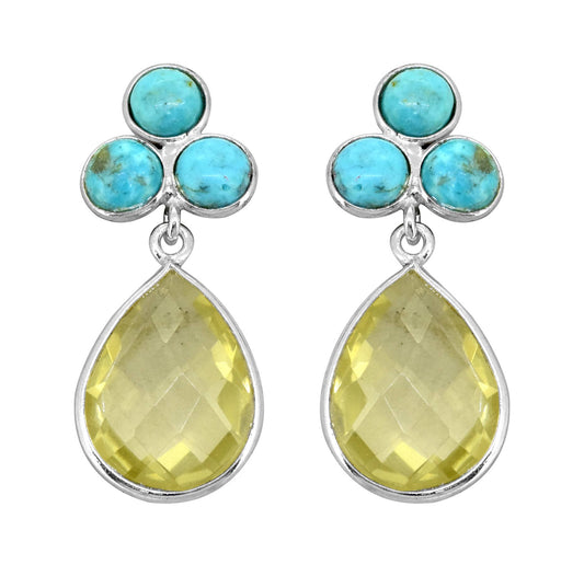 Tiramisu - Lemon Quartz Turquoise 925 Sterling Silver Dangle Earrings