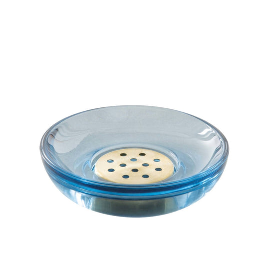Moda at Home Enterprises, Ltd - Jasper Soap Dish Glass: Blue W/ Gold