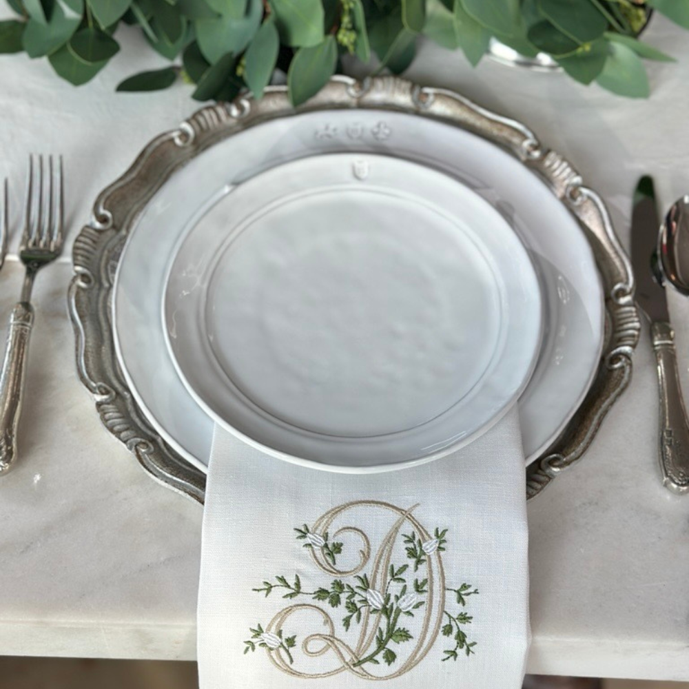 Arte Italica & Crown Linen Designs - Floral Monogram Linen Towel: V