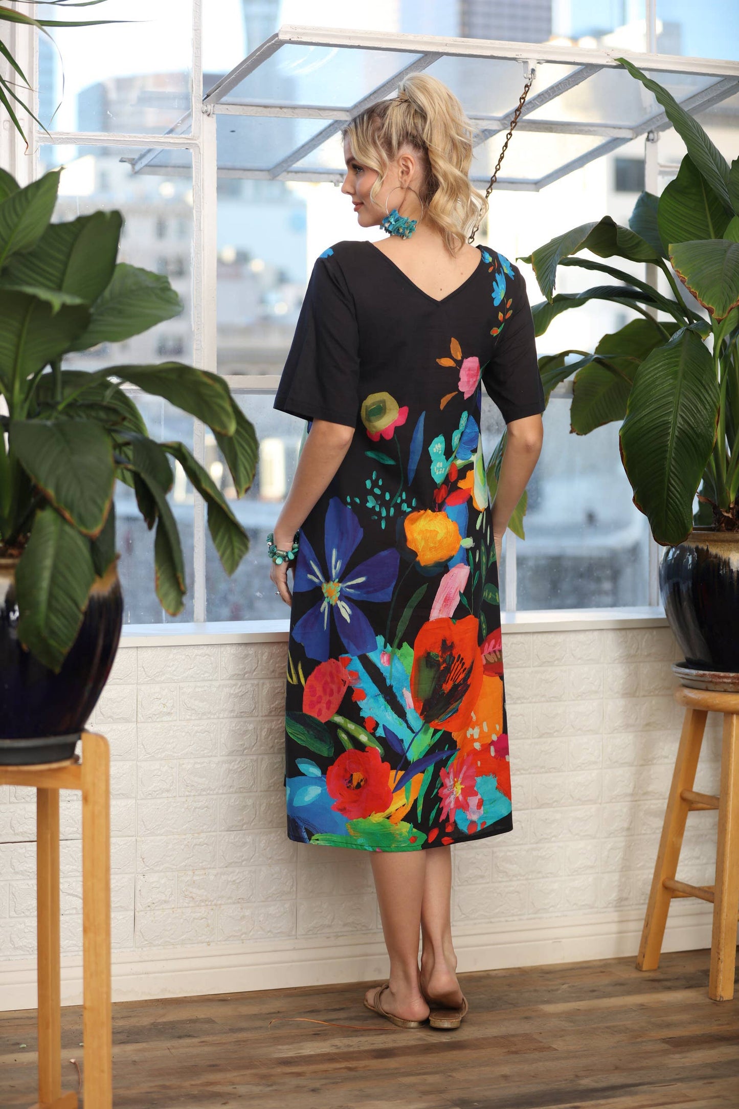 KikiSol - Black Marbella Midi T Dress: L/XL